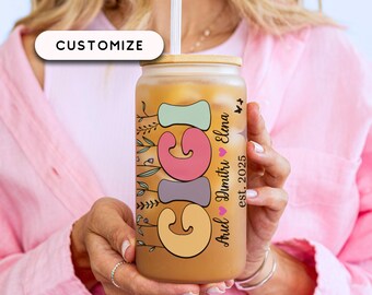 Gigi Glass Cup: Grandmother Iced Coffee Glass, Grandma Frosted Tumbler