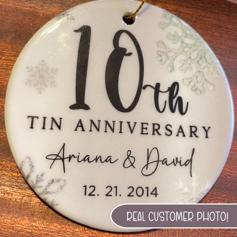 10th Anniversary Ceramic Ornament, Tin Anniversary Ornament, 10 Years Married Wedding Anniversary Gift, 10th Anniversary Present image 12