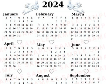 Coquette 2024 Calendar Minimalist Letter Printable Calendar, 2024 Simple Planner, 2024 Calendar, Calendar, Printable Simple Calendar