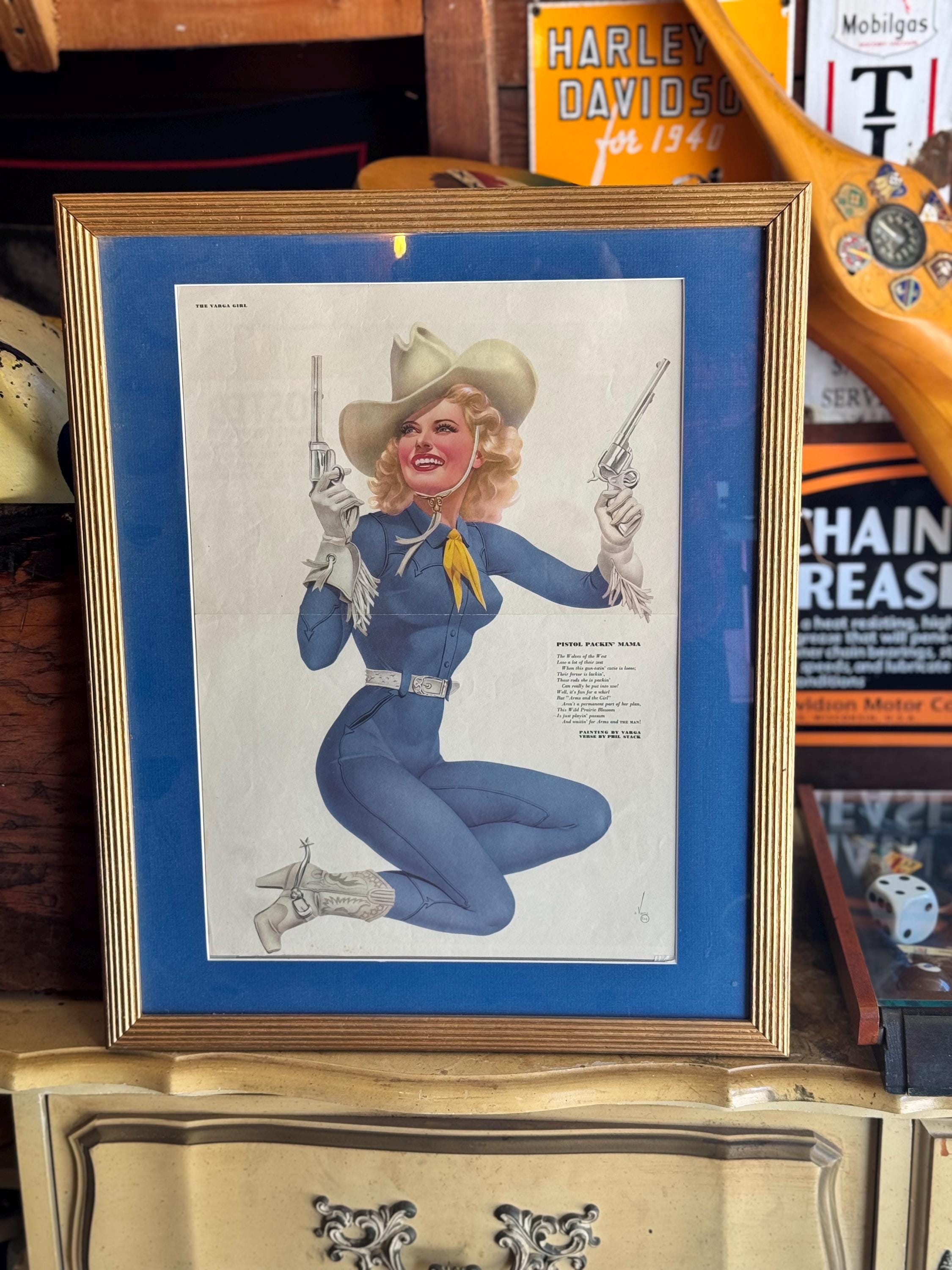 1950s Varga Cowgirl With Pistols Framed Print - Etsy