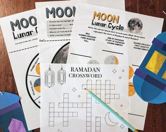 Junior High/Middle School and High School Printables for Ramadan & Eid - kid activity, educational Ramadan worksheet, crossword, lunar cycle