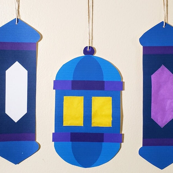 Ramadán Linterna Tissue Paper Craft Imprimible - Ramadán artesanía, Ramadán niños actividad, Eid linterna, Ramadán DIY