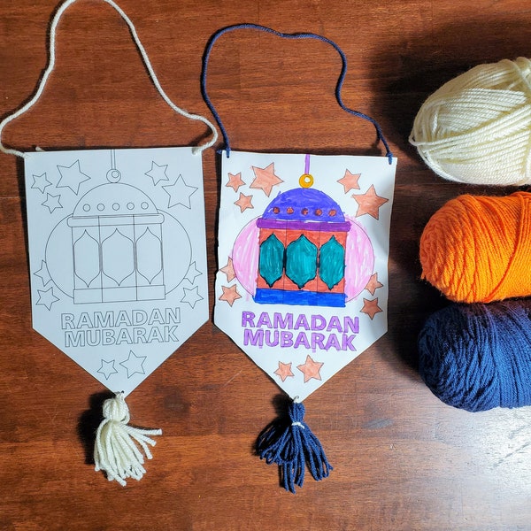 Printable Ramadan Mubarak DIY Banner - Ramadan craft, Ramadan coloring, Ramadan kids activity