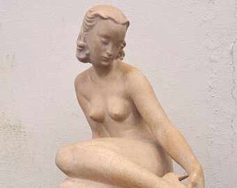 Cast stone Cinderella - figurine by the Danish artist JACOB BREGNØ signed