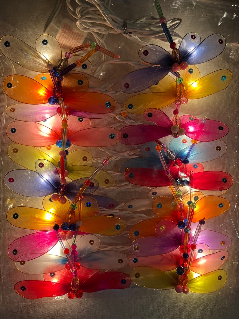 Fantasievolle aufwändige Lichterkette Libelle bunt mit 20 Lichtern 3m lang handgearbeitet für Innen Bild 5