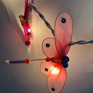 Fantasievolle aufwändige Lichterkette Libelle bunt mit 20 Lichtern 3m lang handgearbeitet für Innen Bild 4