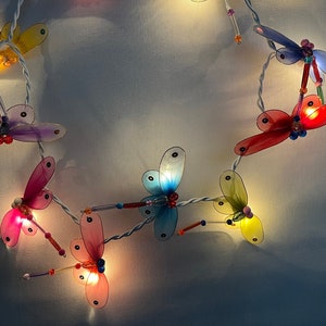 Fantasievolle aufwändige Lichterkette Libelle bunt mit 20 Lichtern 3m lang handgearbeitet für Innen Bild 1