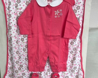 Herzliches Baby Geschenk Geschenkset Erstlingsset Mädchen „Blume pink/rosa“ Neugeborene 6-Teilig Baumwolle