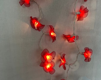 Decorative light chain orchid red white 20 lights 3 m long handmade for indoor use