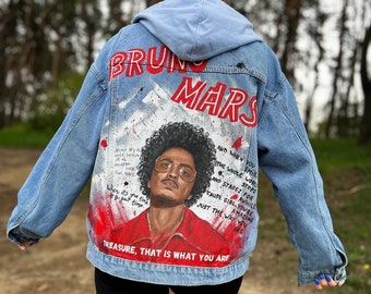 Hand-Painted Jacket, Personalized Denim Jacket with Bruno, Singer, Music, Pop, Hip-Hop, the Unique Personalized Your Idea for Men or Women