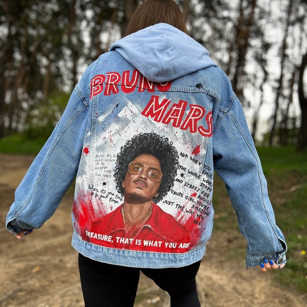 Hand-Painted Jacket, Personalized Denim Jacket with Bruno, Singer, Music, Pop, Hip-Hop, the Unique Personalized Your Idea for Men or Women