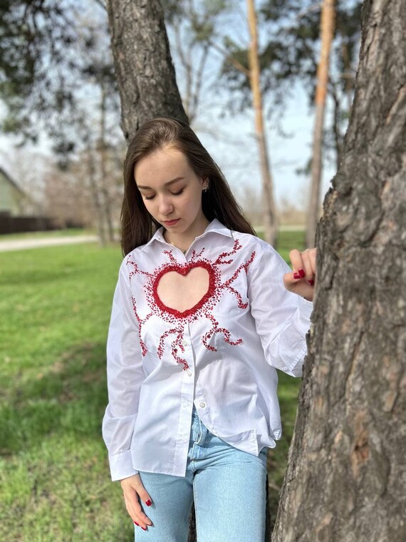 Buy SALE! Beaded Heart Valentine's Shirt: Embroidered Women's