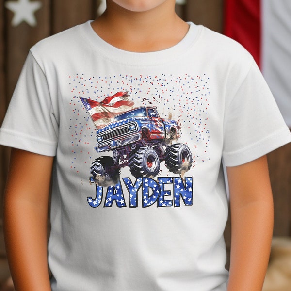 4th of July t-shirt voor kinderen, Gepersonaliseerd fourth of July shirt voor kinderen, Monstertruck shirt, Independence day tees, USA shirt