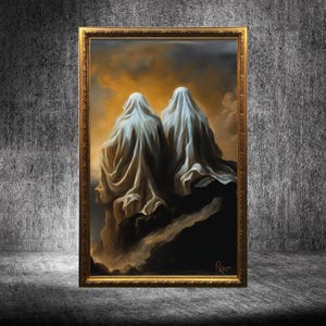 Halloween Ghost painting &quot;The Edge of Oblivion&quot;, Halloween ghost poster, Whimsigoth decor, Creepy poster, Goth Ghost Art print , Weirdcore
