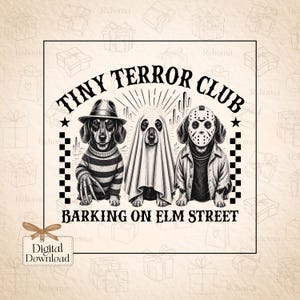 Halloween Tiny Terror Club PNG, Bassotto Spettrale per Sublimazione, Grafica Cucciolo Horror, Download Digitale