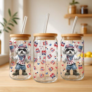 Patriotic 4th of July Glass Can Wrap: Red White Blue PNG (Digital Download)
