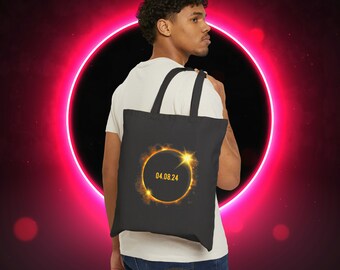 Total Solar Eclips 2024 Canvas Tote bag, aandenken Solar Eclipse 2024, Souvernier Eclipse 2024, canvas draagtas, Cadeau Solar Eclipse