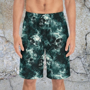 Boardshort heren, zwembroek Gothic Skull, , Shadow Skull-short, Zwemshorts, Heren festival zwemkleding, Mannen zwemkleding, Gothic zwembroek
