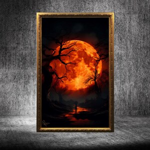 Halloween print "Ethereal Moonrise", Moon art poster, Halloween wall hanging, Goth room decor, Goth art print, Whimsigoth decor, Dark moon