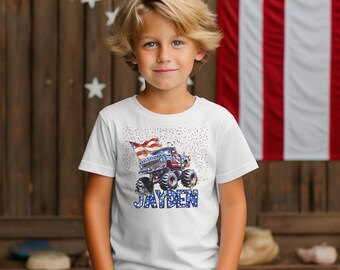 4th of July t-shirt voor kinderen, Gepersonaliseerd fourth of July shirt voor kinderen, Monstertruck shirt, Independence day tees, USA shirt