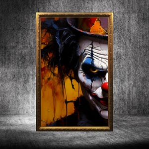 Halloween Clown Printable Horror Art, Psycho Killer Clown Digital Download, Gothic Evil Clown Horror print, Creepy Clown Face prints