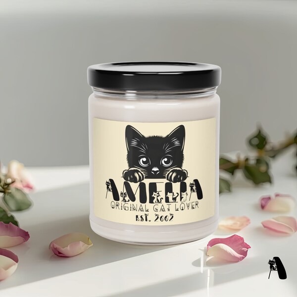 Original Cat Lover geurkaarsen, Gepersonaliseerde geurkaars in glazen pot. Op maat gemaakte kaars voor de echte katten liefhebber.