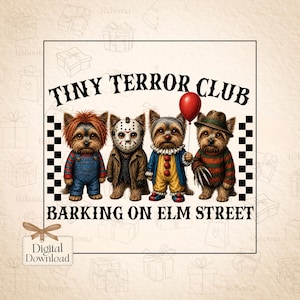 Halloween Tiny Terror Club PNG, Spooky Yorkie Dog Sublimation, Horror Puppy Graphic, Digital Download