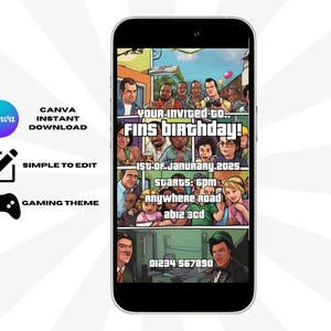 Uitnodigingssjabloon: gamingthema, elke leeftijd, digitale verjaardagsuitnodiging, verjaardag, tekst, verjaardagsfeestje, bewerkbare uitnodiging, tienerfeestje