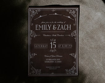 El "Nesta" - Invitación de boda gótica personalizada - Estéticamente cambiante, diseño artístico y matices oscuros. ¡Plantilla fácil, lista para imprimir!