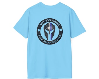 T-Shirt Law Enforcement Support - Molon Labe Spartan badge on Front & Larger logo on back