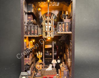 Dark Academia DIY Book Nook Kit: Miniature Bookshelf Insert Model Gift for All