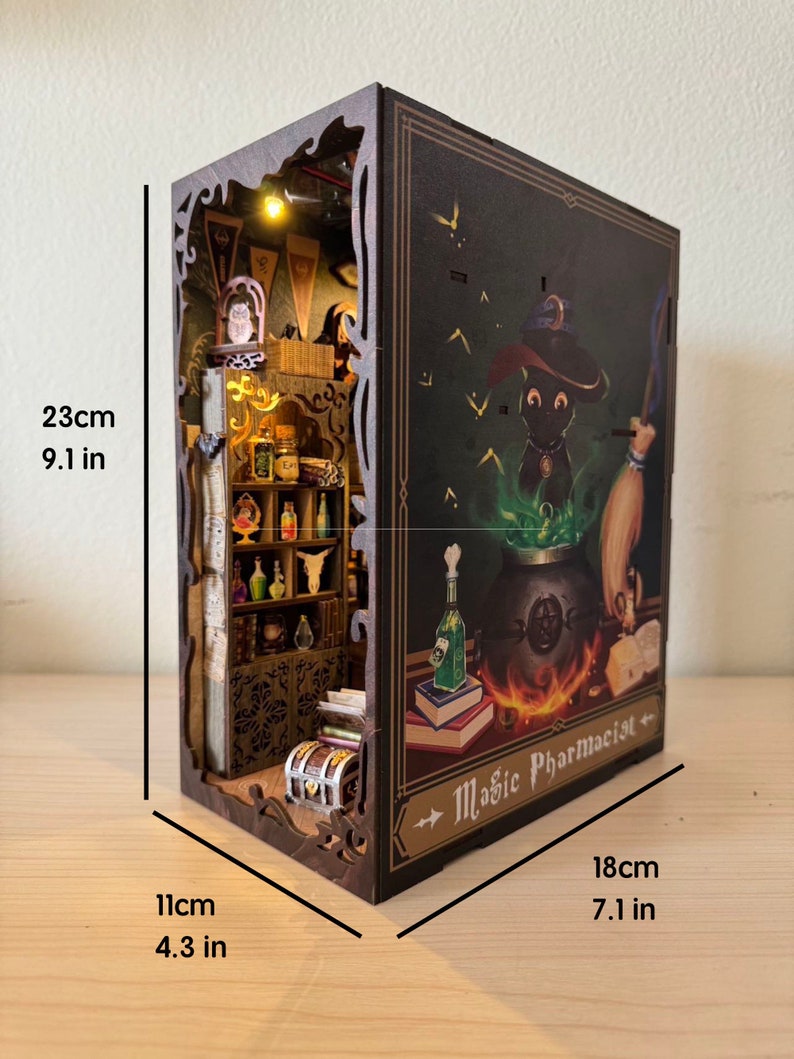 Creative DIY Book Nook Kit 3D Wooden Puzzle With Dust Cover Bookshelf