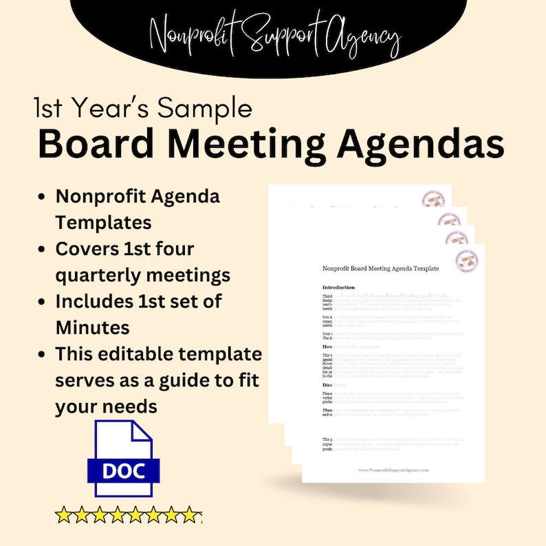 Agenda Template for Nonprofit Board Meetings Etsy