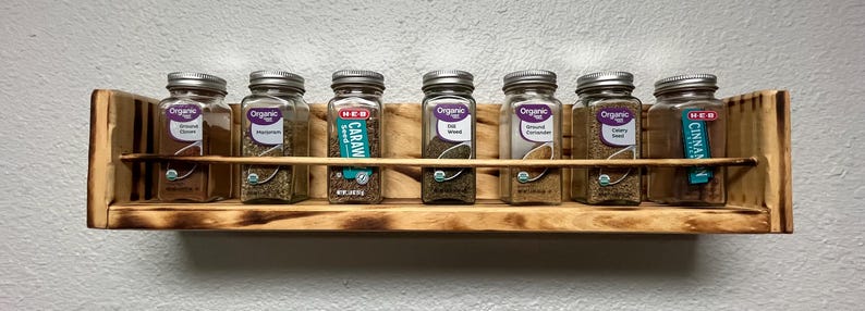 Rustic Unique Spice Rack: Wall-mounted, Farmhouse Kitchen Shelves ...