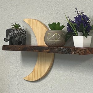 Rustic Crescent Moon Shelf: Natural Wood Live Edge Decor