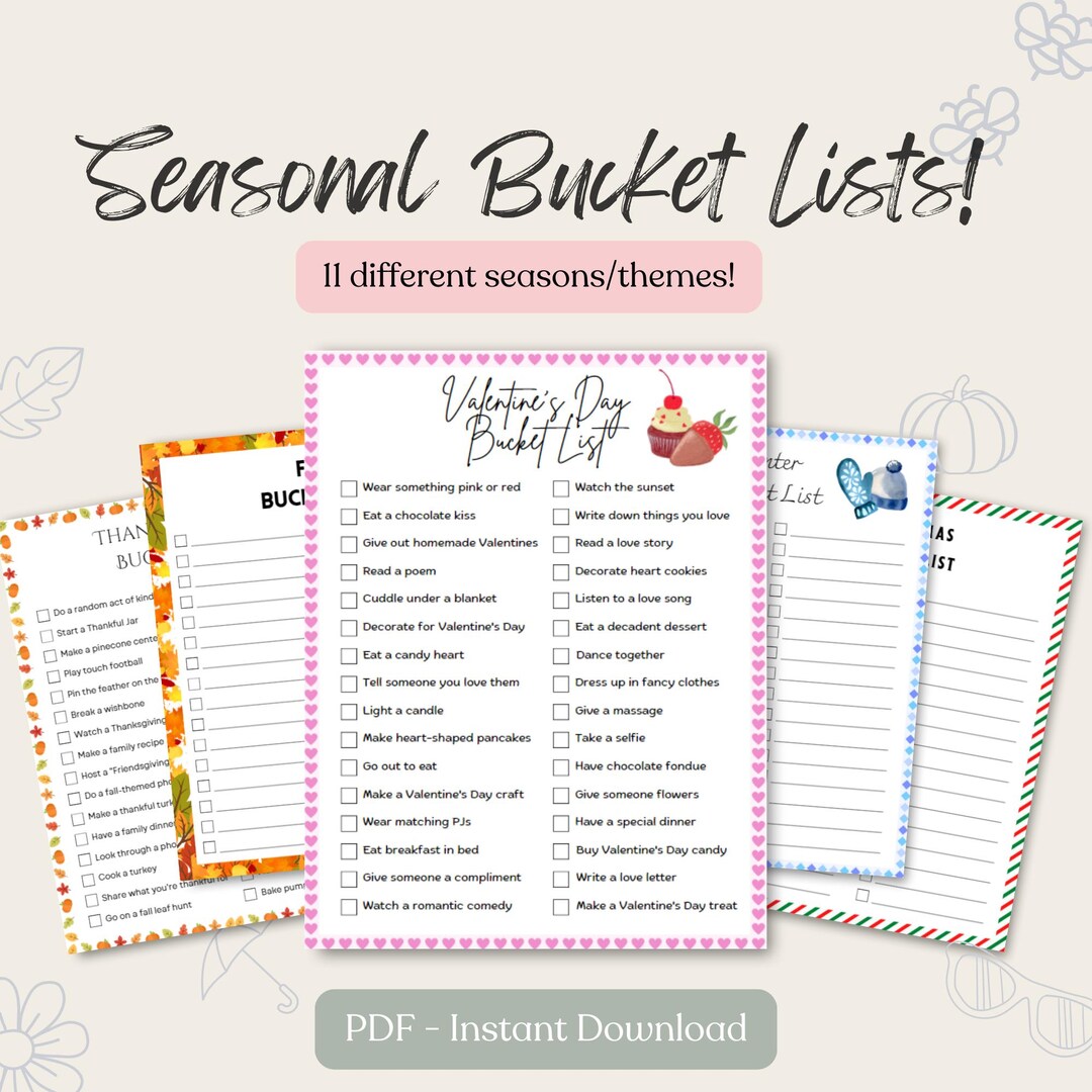Mini Bucket Lists Seasonal Bucket Lists Bundle | Printable Bucket Lists for Every ...