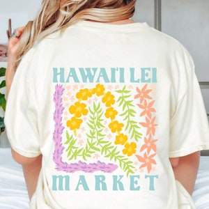 Hawaii Lei Market Tee, Boho Flower Graphic Tshirt, Unisex Comfort Colors