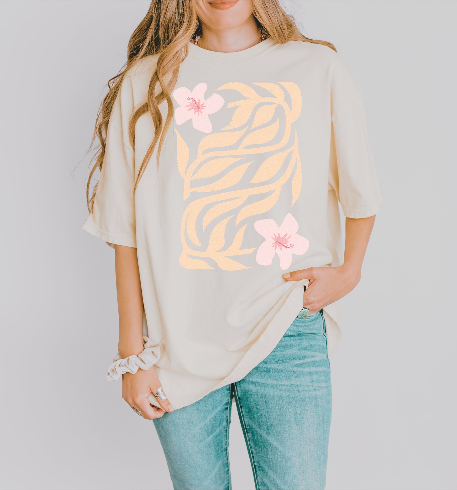 【IFYOUWANT】24SS★ Vine Flower CROP TEE Hibiscus Vine T-shirt, Boho Floral Graphic Tee, Comfort