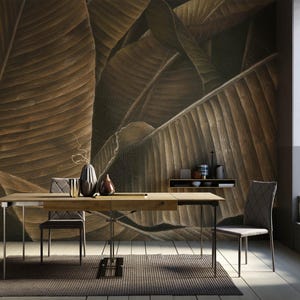 Banana Leaf Wallpaper Tropical Wall Mural | Vintage Style Tropical Banana Leaves Wallpaper | Removable Big Leaves Home Decor Peel and Stick