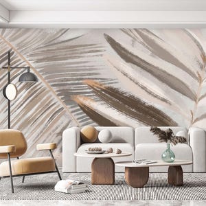 Beige Palm Leaf Peel and Stick Wallpaper: Tropical Wall Mural