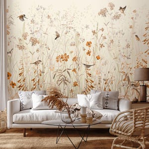 Meadow Floral Wallpaper Peel and Stick | Wild Flower Wallpaper | Botanical Soft Summer Floral Wall Mural | Self Adhesive Removable Wallpaper