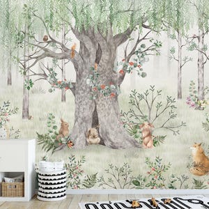 Woodland Animals Nursery Wallpaper: Peel and Stick Forest Wall Mural