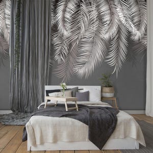 Beige Palm Fronds Wallpaper: Tropical Peel and Stick Mural