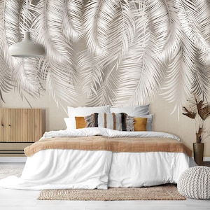 Beige Palm Fronds Wallpaper: Tropical Peel and Stick Removable Wall Decor