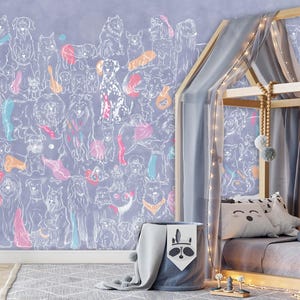 Dog Breeds Wallpaper: Hand-Drawn Peel and Stick Nursery Mural