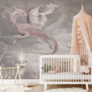 Rosa Drachen Kinderzimmer Tapete Rosa Drachen Kinderzimmer Tapete für Mädchenzimmer, selbstklebendes entfernbares Wandbild, Tapetengeschenke für Mädchen