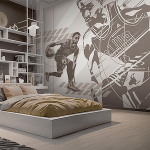 Basketball Graffiti Peel and Stick Wallpaper: Teen Room Sports Mural
