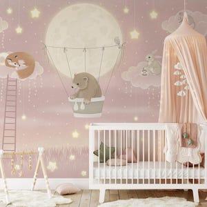 Pink Cloud Sky Nursery Wallpaper: Peel and Stick Fantasy Mural