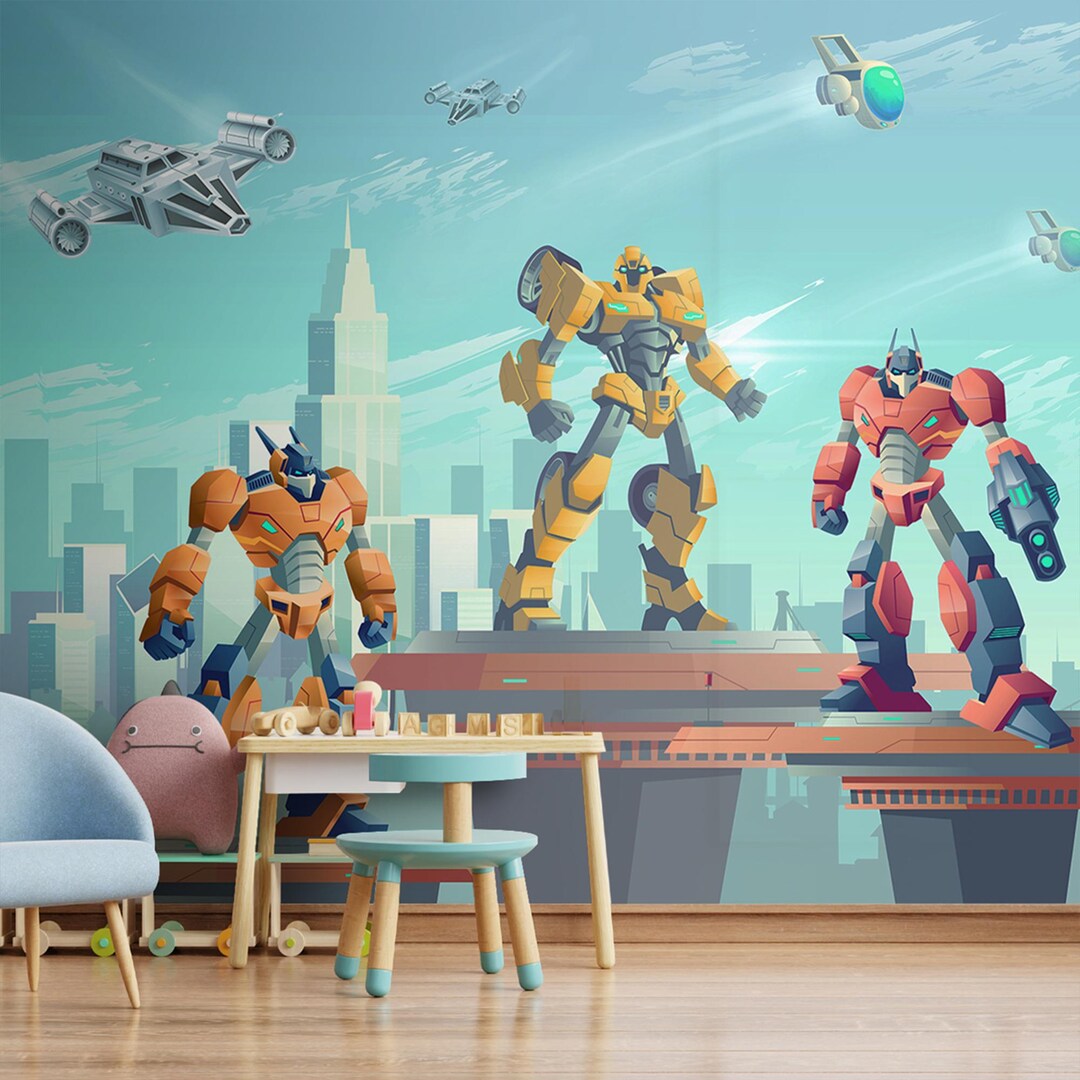 Transformers Peel and Stick Wallpaper: Boys Room Superhero Mural - Etsy