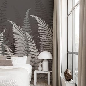 Fern Leaves Wallpaper Peel and Stick | Fern Leaf Botanical Wall Mural | Minimalist Removable Self Adhesive Wallpaper for Bedroom Living Room